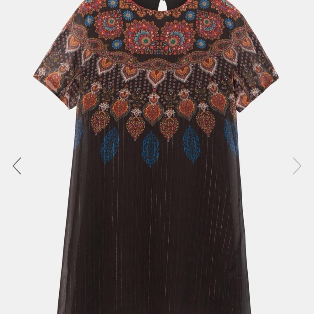Desigual EU 40 / L Black Multicolor Boho Floral Mesh Shift Dress NWT